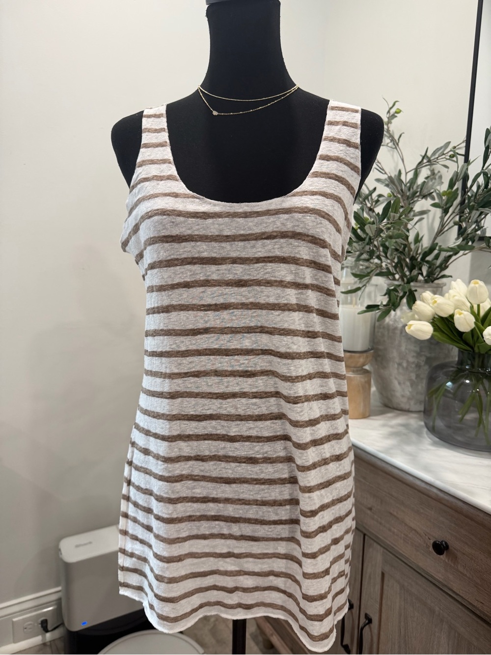 Victoria's Secret White & Brown Striped Scoop Neck Tank